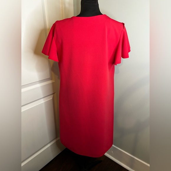 Tiana B Red Flutter Sleeve Knee Length A-Line Sheath Dress USA Made‎ Womens 10 - Picture 3 of 7